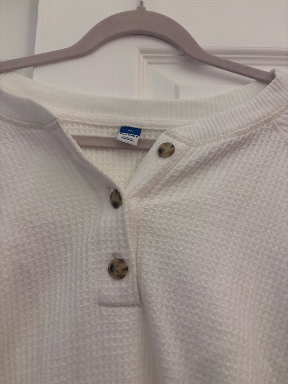 Old Navy White Waffle-Knit Henley Sweater - Picture 2 of 2